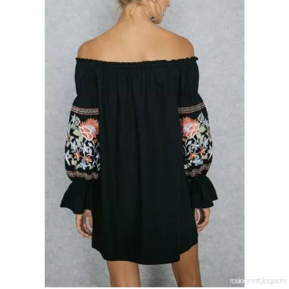 Free People Fleur Du Jour Black Floral long sleeve Embroidered Mini Dress XS-M - Picture 2 of 10